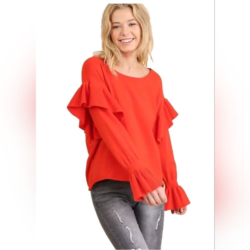Umgee Red Bell Sleeve Sweater in Size S
